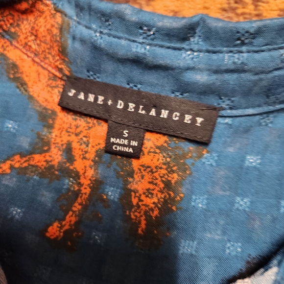 Jane and Delancey Blue and Orange Horse Pattern Shirt - Picture 3 of 4